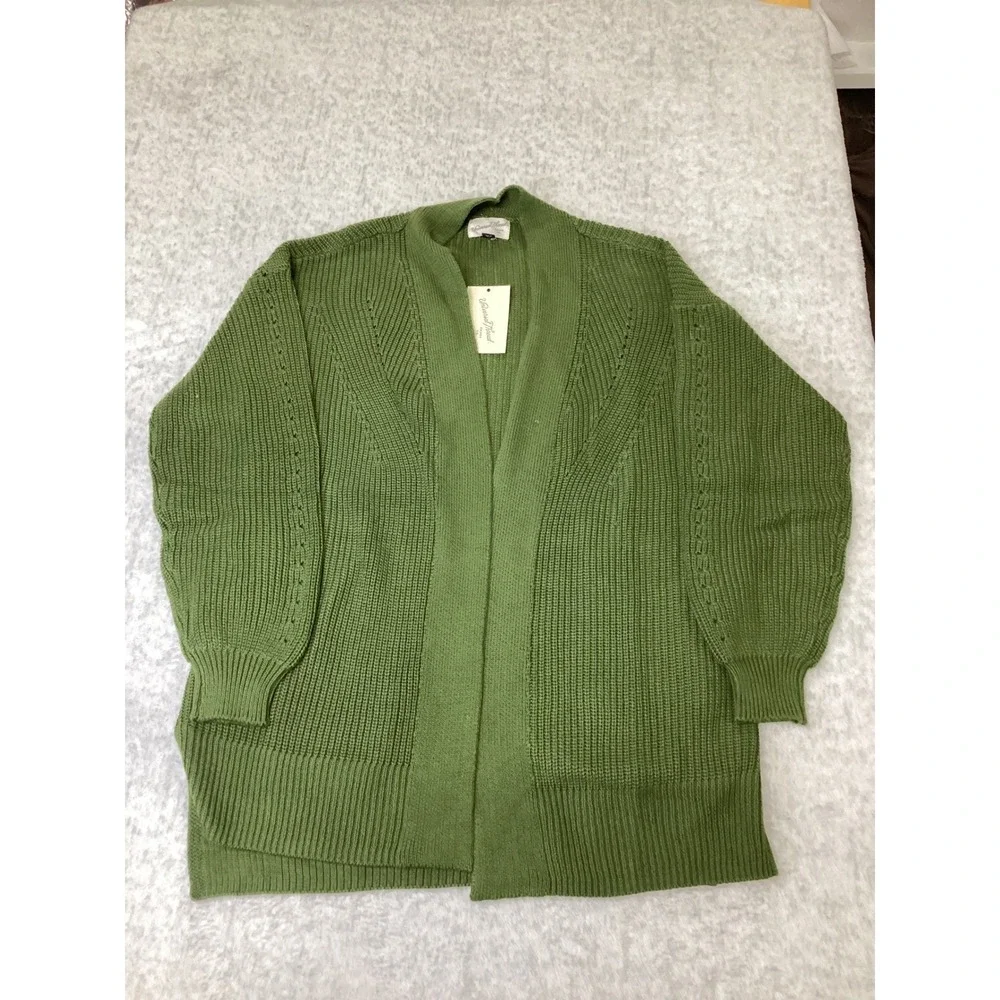 Universal Thread Green Cotton Shaker Stitch Open Front Cardigan Sweater Small!,